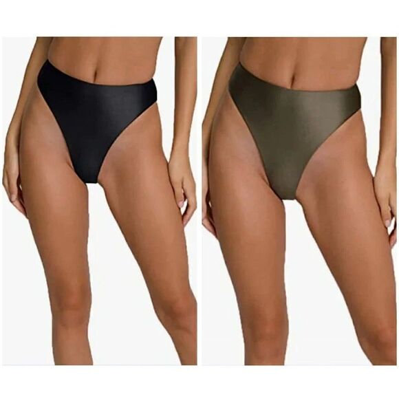 GOOD AMERICAN - 2/M Good Waist Reversible High Shine Cheeky Bikini Bottom Olive - Picture 1 of 10